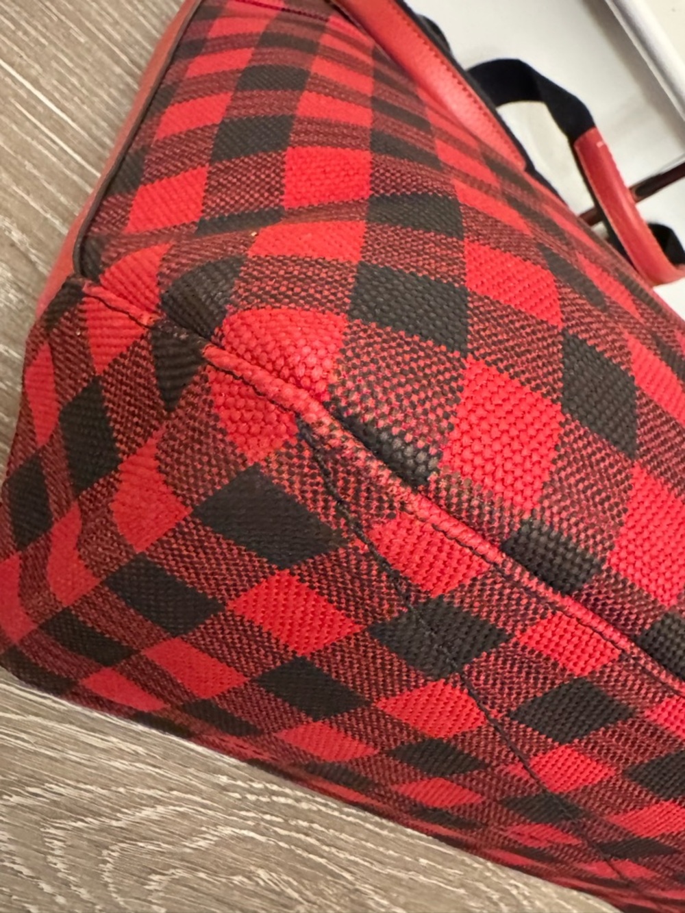 Coach Red and Black Buffalo Plaid Canvas Tote - Picture 11 of 14
